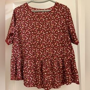 SHEIN Curve - size 0x, floral burgundy babydoll blouse